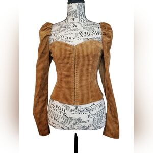 Line & Dot Tan Corduroy Blouse Size:XS